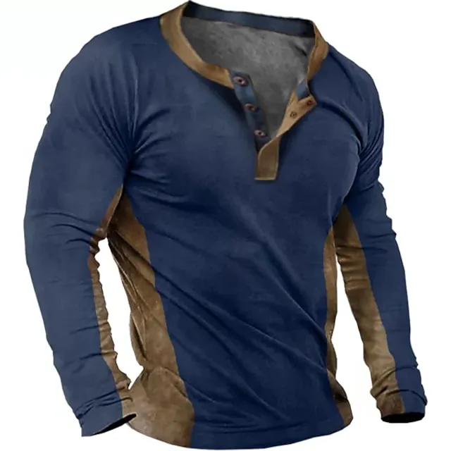 Men’s Tee Long Sleeve Shirt Henley Plus Size Daily Wear Vacation Long Sleeve Print Clothing Apparel 70ecde078868614963e21917a114d500