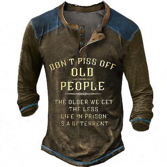 Do N’T Piss Off Old People Vintage Mens 3D Shirt For Birthday | Black Winter Cotton | Men’S Henley Tee Graphic Letter Don’T Clothing Apparel 3D Print Outdoor Casual Long Sleeve Button Down 16f85de29dc5dd135926393577b5eadc