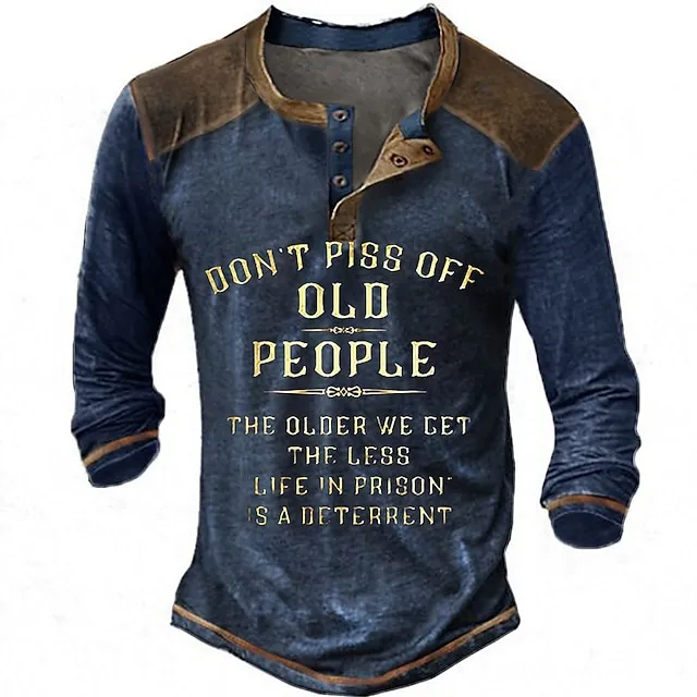 Do N’T Piss Off Old People Vintage Mens 3D Shirt For Birthday | Black Winter Cotton | Men’S Henley Tee Graphic Letter Don’T Clothing Apparel 3D Print Outdoor Casual Long Sleeve Button Down 2ee2c7dc3d9422556718084b35ec2f43