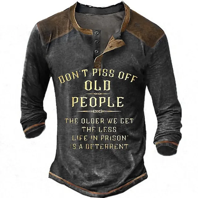 Do N’T Piss Off Old People Vintage Mens 3D Shirt For Birthday | Black Winter Cotton | Men’S Henley Tee Graphic Letter Don’T Clothing Apparel 3D Print Outdoor Casual Long Sleeve Button Down ada7c84ffb7ed510170e45efe04ffd09