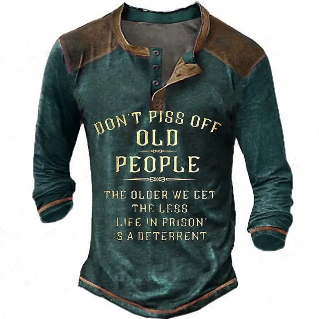 Do N’T Piss Off Old People Vintage Mens 3D Shirt For Birthday | Black Winter Cotton | Men’S Henley Tee Graphic Letter Don’T Clothing Apparel 3D Print Outdoor Casual Long Sleeve Button Down b5b38ba3ec26c46dec596ce080b51fdc