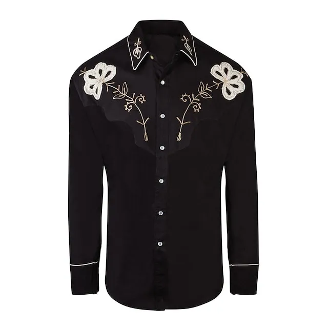 Men's Shirt Western Shirt Floral Graphic Prints Turndown Black Yellow Red Outdoor Street Long Sleeve Button-Down Print Clothing Apparel Fashion Streetwear Designer western style