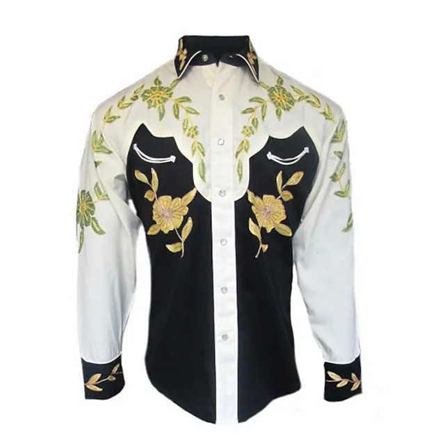 Men's Shirt Western Shirt Floral Graphic Prints Turndown Yellow Outdoor Street Long Sleeve Button-Down Print Clothing Apparel Fashion Streetwear Designer western style 57122e657bab8a11b670b63ef3c1eddf