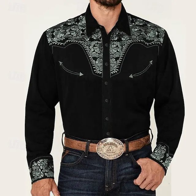Men’s Shirt Western Shirt Floral Graphic Prints Turndown Red Blue Purple Green Gray Outdoor Street Long Sleeve Print Button-Down Clothing Apparel Fashion Designer Casual Soft 30e0108bb4266b4808d8d47b1bf34785