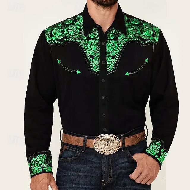 Men’s Shirt Western Shirt Floral Graphic Prints Turndown Red Blue Purple Green Gray Outdoor Street Long Sleeve Print Button-Down Clothing Apparel Fashion Designer Casual Soft 38e4d15dcdd1f21682c0eb161398e81b
