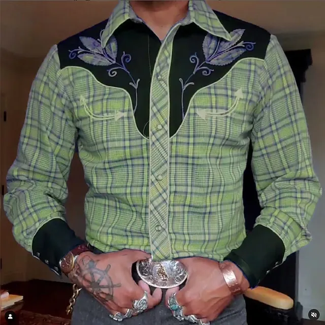 Men’s Shirt Western Shirt Plaid Graphic Prints Turndown Blue Purple Green Khaki Outdoor Street Long Sleeve Button-Down Print Clothing Apparel Fashion Designer Casual Soft 6ca8740857b71678b6e826c7bc344278