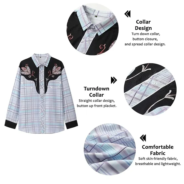 Men’s Shirt Western Shirt Plaid Graphic Prints Turndown Blue Purple Green Khaki Outdoor Street Long Sleeve Button-Down Print Clothing Apparel Fashion Designer Casual Soft 76903e2b0b16126e1a311f30ef3a6a80