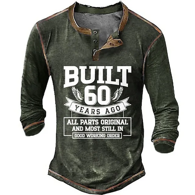 Men’s Henley Shirt Tee Graphic Letter Henley Clothing Apparel 3D Print Outdoor Casual Long Sleeve Button-Down Print Fashion Comfortable a35b9f608638a19374ab0aea28109391