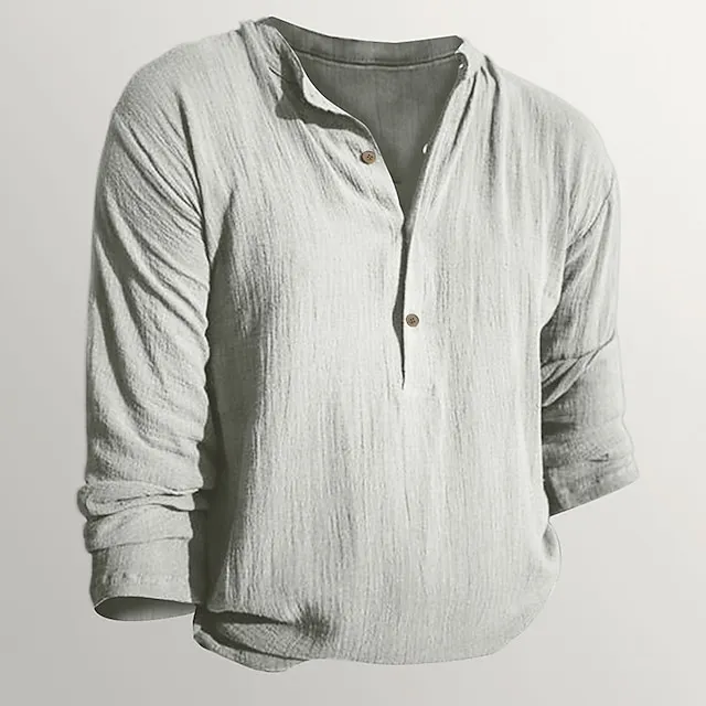 Men’s Henley Shirt Long Sleeve Shirt Plain Henley Street Vacation Long Sleeve Clothing Apparel Linen Designer Basic Modern Contemporary 48fd4e6df5141ca6af21f3351e28252a