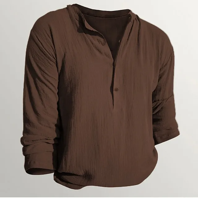 Men's Henley Shirt Long Sleeve Shirt Plain Henley Street Vacation Long Sleeve Clothing Apparel Linen Designer Basic Modern Contemporary 51caa0c8ee9794dd72bc0ff96102d622