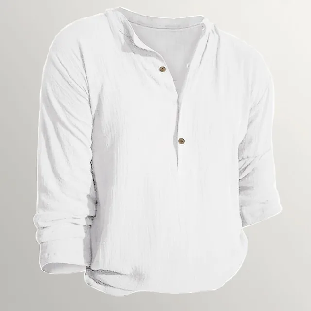 Men’s Henley Shirt Long Sleeve Shirt Plain Henley Street Vacation Long Sleeve Clothing Apparel Linen Designer Basic Modern Contemporary 61b0ca9bba6cb11ca607db0088d68dfa