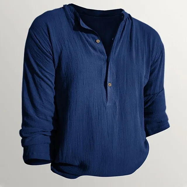 Men’s Henley Shirt Long Sleeve Shirt Plain Henley Street Vacation Long Sleeve Clothing Apparel Linen Designer Basic Modern Contemporary aedc88cb5a1bca48178ca2785c67c580