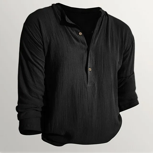 Men’s Henley Shirt Long Sleeve Shirt Plain Henley Street Vacation Long Sleeve Clothing Apparel Linen Designer Basic Modern Contemporary c540d5662894ac937c0a4ebec1bb06ca