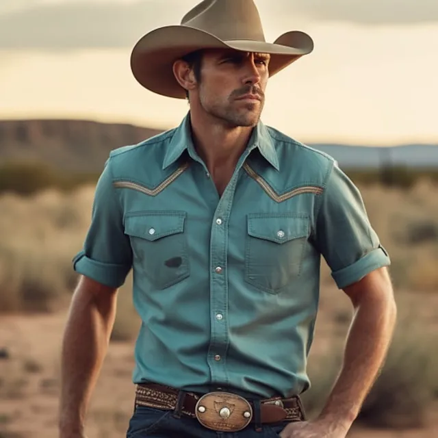 Men's Shirt Western Shirt Cowboy Sports Turndown Yellow Purple Green Gray Street Casual Long Sleeve Print Button-Down Clothing Apparel Fashion Designer Breathable