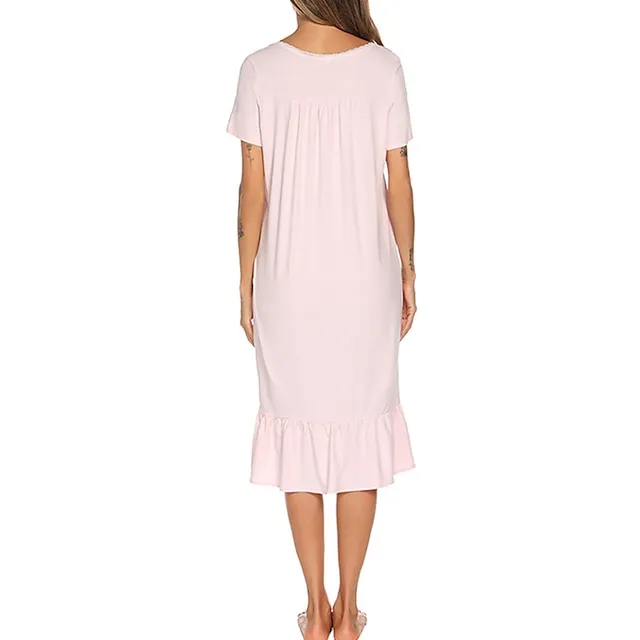 Women’s Pajamas Nightgown Dress Pure Color Basic Simple Casual Home Daily Bed Cotton Breathable Square Neck Short Sleeve Dress Button Spring Summer White Pink 3edf0d7c1b0bf3365b5f4dc931d56a41