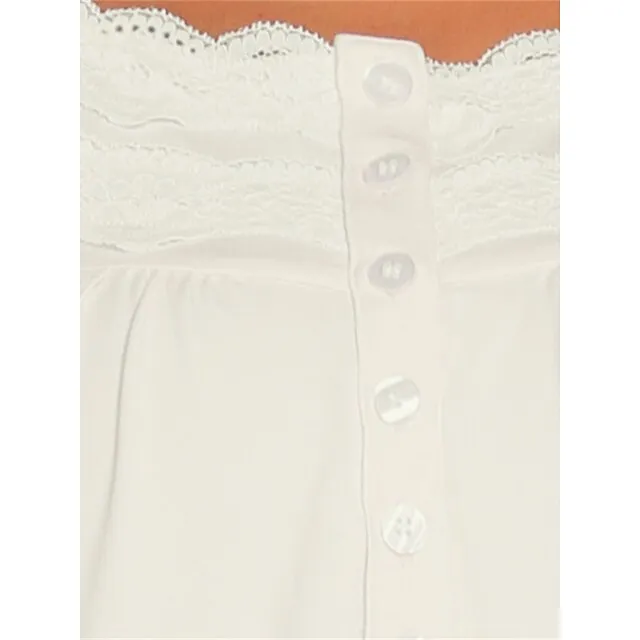 Women’s Pajamas Nightgown Dress Pure Color Basic Simple Casual Home Daily Bed Cotton Breathable Square Neck Short Sleeve Dress Button Spring Summer White Pink 8a7611a4f3c1c844b733d55c18e03327