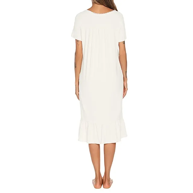 Women’s Pajamas Nightgown Dress Pure Color Basic Simple Casual Home Daily Bed Cotton Breathable Square Neck Short Sleeve Dress Button Spring Summer White Pink a6d11d4ce6e39a93a733f687cda5a497