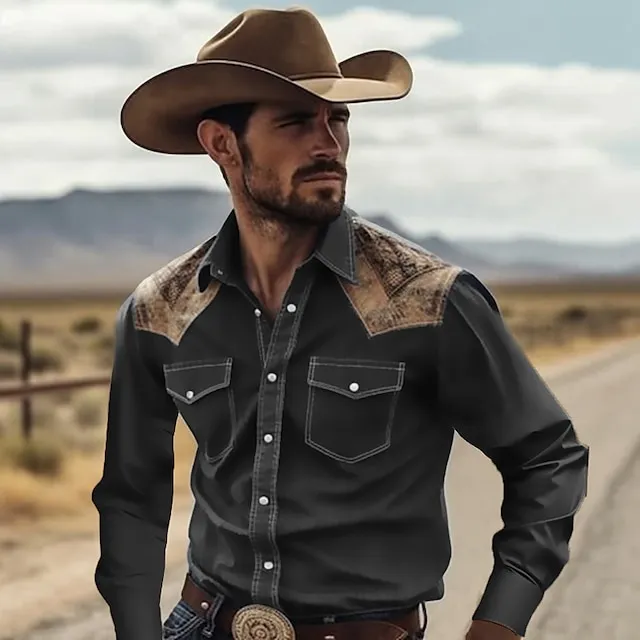 Men’s Shirt Western Shirt Cowboy Turndown Black Yellow Navy Blue Green Outdoor Street Short Sleeve Print Button-Down Clothing Apparel Tropical Fashion Designer Soft 036802532181cd32bbcadf270c3940df