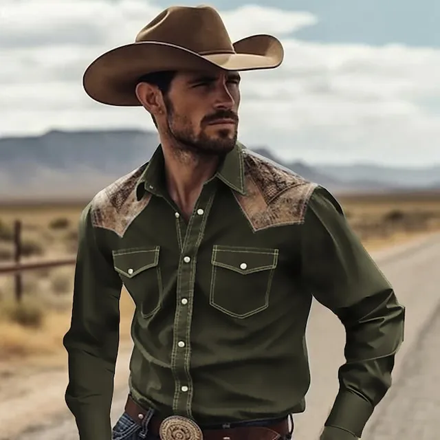 Men’s Shirt Western Shirt Cowboy Turndown Black Yellow Navy Blue Green Outdoor Street Short Sleeve Print Button-Down Clothing Apparel Tropical Fashion Designer Soft 5eb8308f75c6f6833b7e0ecc008dedf0