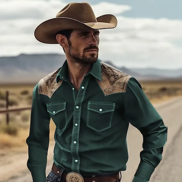 Men’s Shirt Western Shirt Cowboy Turndown Black Yellow Navy Blue Green Outdoor Street Short Sleeve Print Button-Down Clothing Apparel Tropical Fashion Designer Soft bee598f848bef77583644c0b464a10f4
