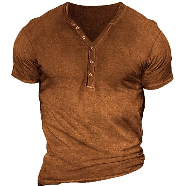Men’s T shirt Tee Henley Shirt Cool Shirt Plain Henley Street Vacation Short Sleeves Clothing Apparel Designer Basic Modern Contemporary 9318d227808dd8fb3a6f86c7a71a536f