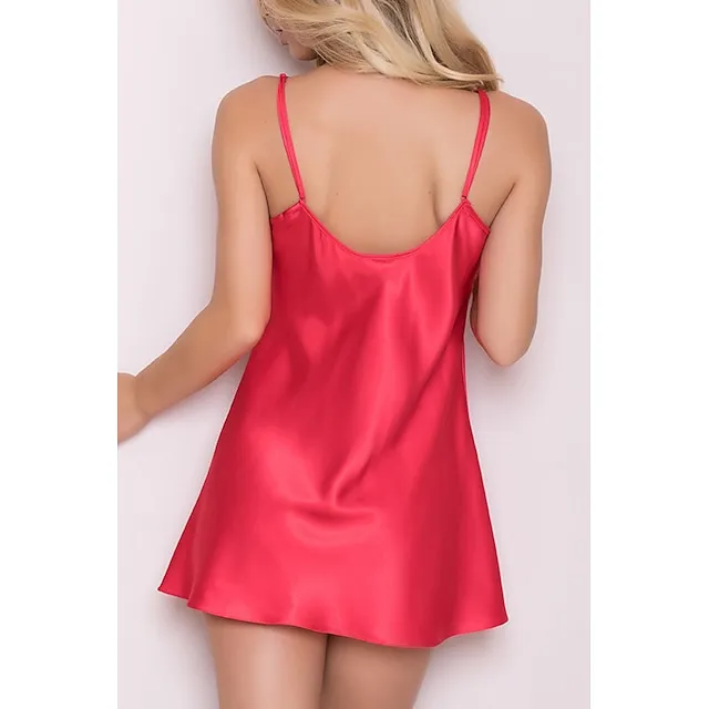 Women’s Robes Gown Nightgown Sleepwear Patchwork Fashion Simple Hot Home Daily Bed Polyester Breathable Straps Sleeveless Backless Summer Spring Wine Red Fushcia c83218cb2ae996f24aa47109fc1c5d04