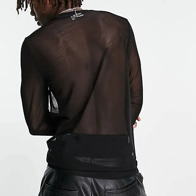 Men’s T shirt Tee Tee Top Long Sleeve Shirt Plain Crew Neck Street Vacation Long Sleeve Mesh See Through Clothing Apparel Fashion Basic Modern Contemporary 48ba08558e890ce5cc3af12258157a69