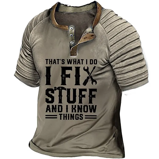 Men’s Henley Shirt Raglan T Shirt Fashion Designer Comfortable Shirt Graphic Color Block Letter I Fix Stuff Short Sleeve Shirt Blue Brown Gray Outdoor Casual Daily Henley Summer Clothing Apparel 3D 288d7e7fb34c5bed09a24c628948f58d