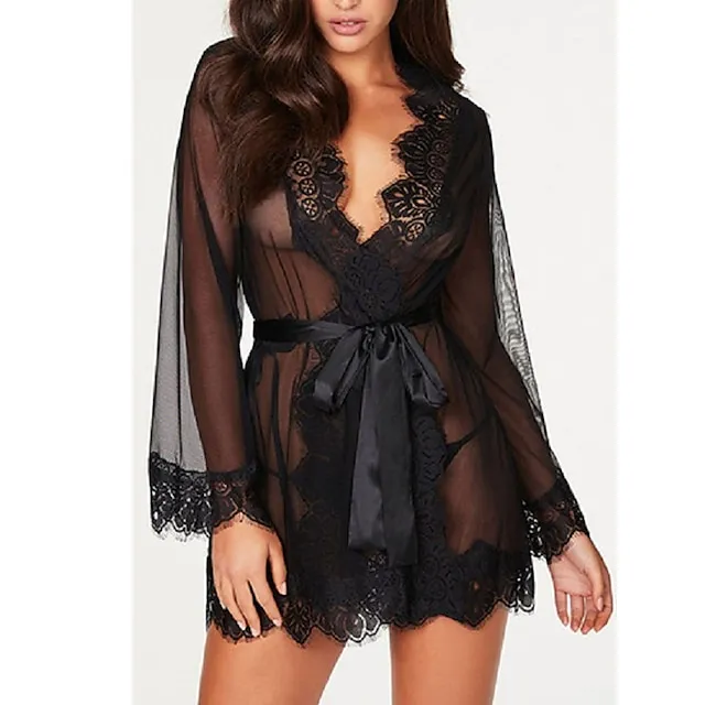 Women's Loungewear Nightgown Nightshirt Dress Gradient Pure Color Fashion Casual Comfort Home Street Date Polyester Breathable V Wire Long Sleeve Summer Spring Black White 24c20f3d543d878771b3db42ee234619