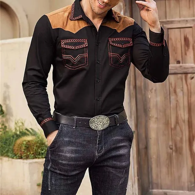 Men's Shirt Western Shirt Graphic Prints Cowboy Turndown Black Red Blue Khaki Outdoor Street Long Sleeve Print Clothing Apparel Fashion Streetwear Designer Casual