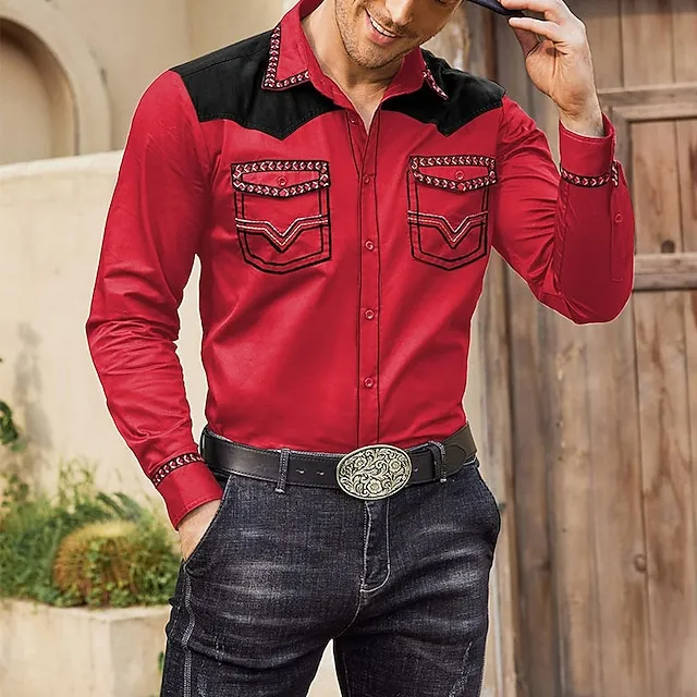 Men’s Shirt Western Shirt Graphic Prints Cowboy Turndown Black Red Blue Khaki Outdoor Street Long Sleeve Print Clothing Apparel Fashion Streetwear Designer Casual b7d428623986f04e90a8c30fb60d9ba8