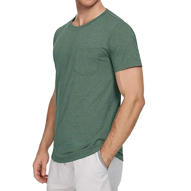 Men’s T shirt Tee Tee Top Plain Crew Neck Street Vacation Short Sleeves Front Pocket Clothing Apparel Fashion Designer Basic 0083b9e22ce5a328e316115f8b58edee