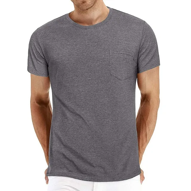 Men’s T shirt Tee Tee Top Plain Crew Neck Street Vacation Short Sleeves Front Pocket Clothing Apparel Fashion Designer Basic 3b0b72508bbb42c3cc90b23c16d76d6c