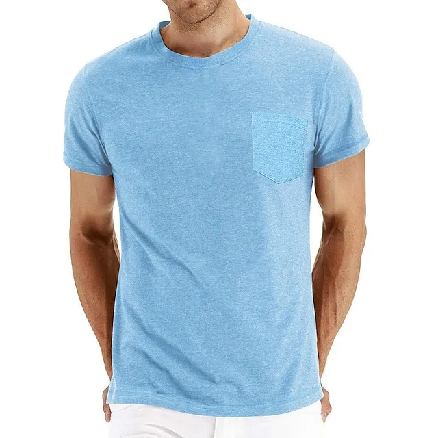 Men's T shirt Tee Tee Top Plain Crew Neck Street Vacation Short Sleeves Front Pocket Clothing Apparel Fashion Designer Basic 46f01cf659bc0851b682fecb0629712f