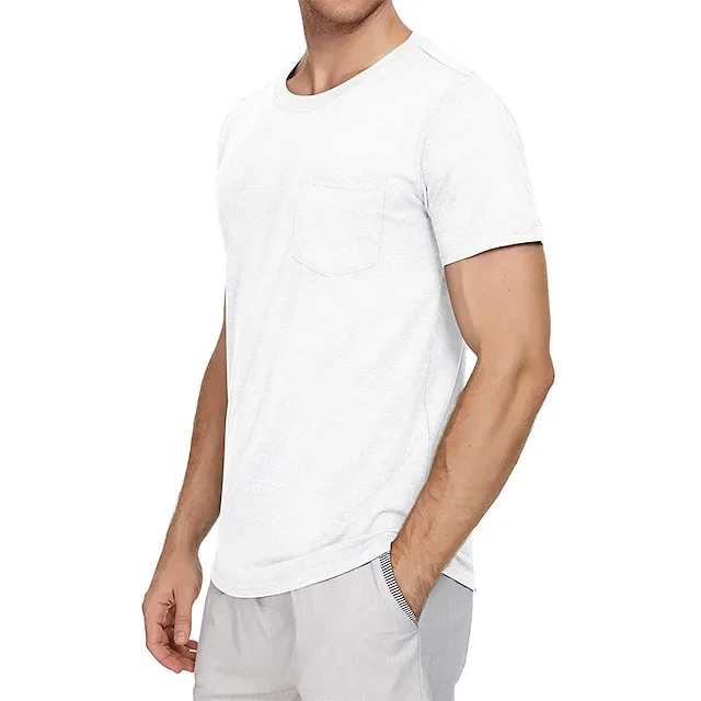 Men’s T shirt Tee Tee Top Plain Crew Neck Street Vacation Short Sleeves Front Pocket Clothing Apparel Fashion Designer Basic 6c449a9fe10942957736377c5c8bee8c