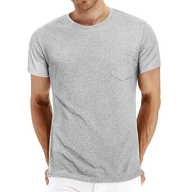 Men’s T shirt Tee Tee Top Plain Crew Neck Street Vacation Short Sleeves Front Pocket Clothing Apparel Fashion Designer Basic f8f64bd2302e7408474e63e22e853371