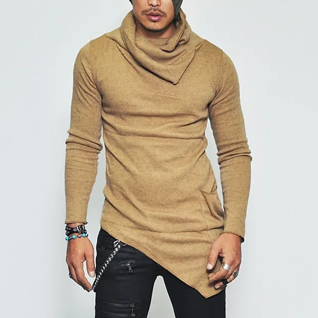 Men’s T shirt Tee Tee Top Long Sleeve Shirt Plain Pile Neck Street Vacation Long Sleeve Clothing Apparel Fashion Designer Basic 1cf4f526e681d0514c22699c45ad80c9