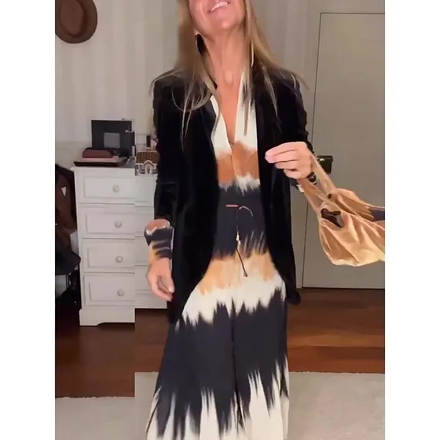 Women’s Long Dress Maxi Dress Casual Dress A Line Dress Summer Dress Tie Dye Fashion Streetwear Outdoor Daily Holiday Print Long Sleeve V Neck Dress Loose Fit Orange Summer Spring S M L XL XXL 2a792936aa5732351db2b241a701150c