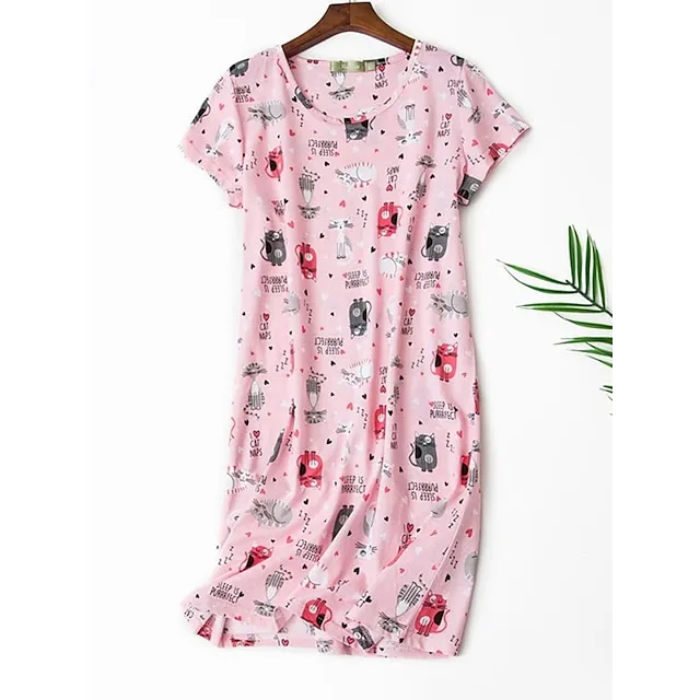 Women’s Pajamas Nightgown Nightshirt Dress Animal Letter Casual Comfort Sweet Home Street Daily Polyester Breathable Crew Neck Short Sleeve Summer Spring Yellow Pink 0ee4088d9168281c59a2b2bb0d6a50ae