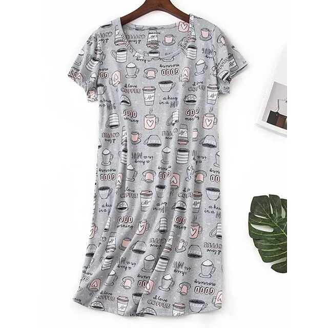 Women's Pajamas Nightgown Nightshirt Dress Animal Letter Casual Comfort Sweet Home Street Daily Polyester Breathable Crew Neck Short Sleeve Summer Spring Yellow Pink 1f89bb0b8c07ad1b45f98a799b5ea171