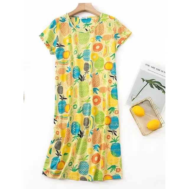 Women’s Pajamas Nightgown Nightshirt Dress Animal Letter Casual Comfort Sweet Home Street Daily Polyester Breathable Crew Neck Short Sleeve Summer Spring Yellow Pink 65d3bb19d271556572caa3b57c7237d0