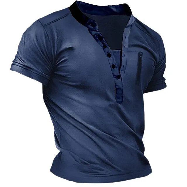 Men's T shirt Tee Henley Shirt Tee Top Plain Henley Street Vacation Short Sleeves Clothing Apparel Fashion Designer Basic 3512e9bc041889f926f9b0efebfdd545