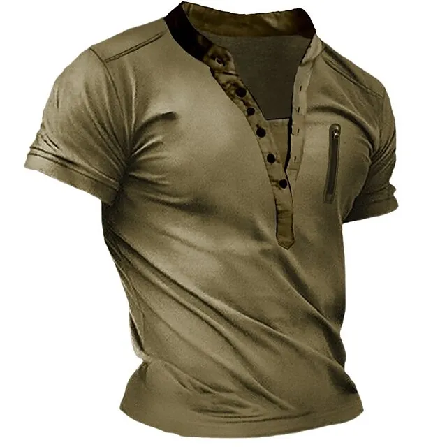 Men’s T shirt Tee Henley Shirt Tee Top Plain Henley Street Vacation Short Sleeves Clothing Apparel Fashion Designer Basic ba9a761aeceb0082a3119e21325cf529
