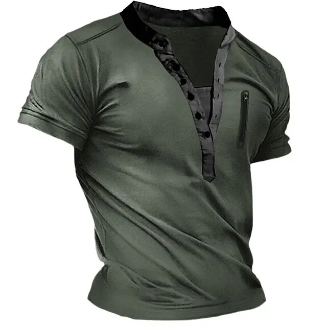 Men’s T shirt Tee Henley Shirt Tee Top Plain Henley Street Vacation Short Sleeves Clothing Apparel Fashion Designer Basic d4342774652a683c38079d763ab244d8