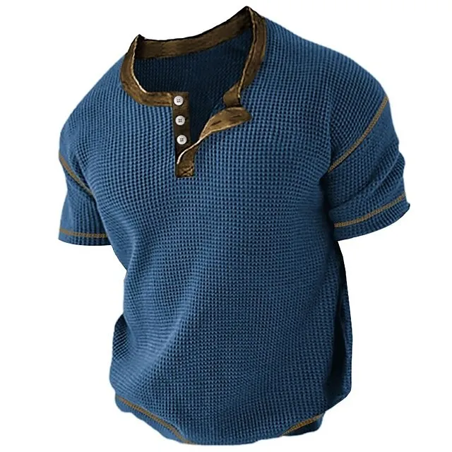 Men's T shirt Tee Waffle Henley Shirt Tee Top Plain Henley Street Vacation Short Sleeves Clothing Apparel Fashion Designer Basic 14cf9d6aec4f8087be03c4fb75d3af75