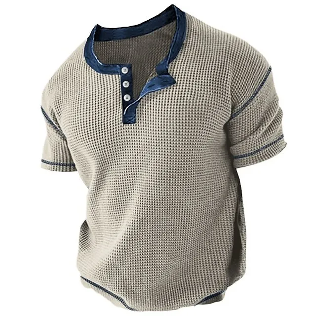 Men’s T shirt Tee Waffle Henley Shirt Tee Top Plain Henley Street Vacation Short Sleeves Clothing Apparel Fashion Designer Basic 14f7f9ea32c0a9c49ebd7dbf2cc3b992