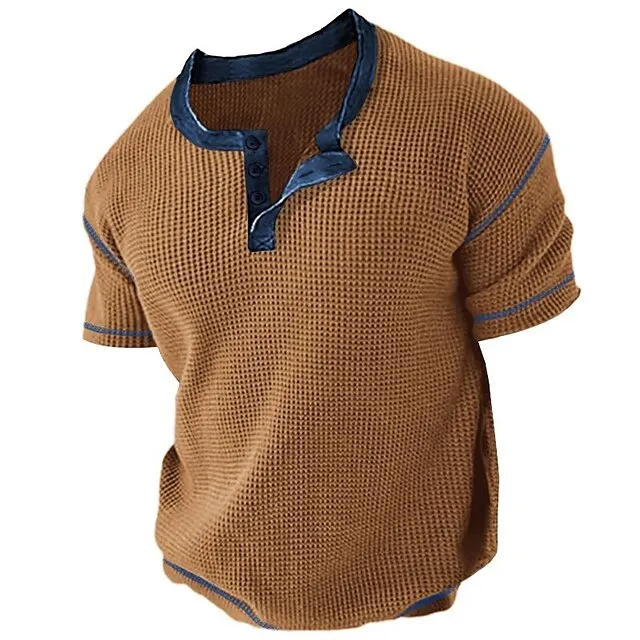 Men’s T shirt Tee Waffle Henley Shirt Tee Top Plain Henley Street Vacation Short Sleeves Clothing Apparel Fashion Designer Basic 94191d73322f8a23c7a390f7c478f9ba