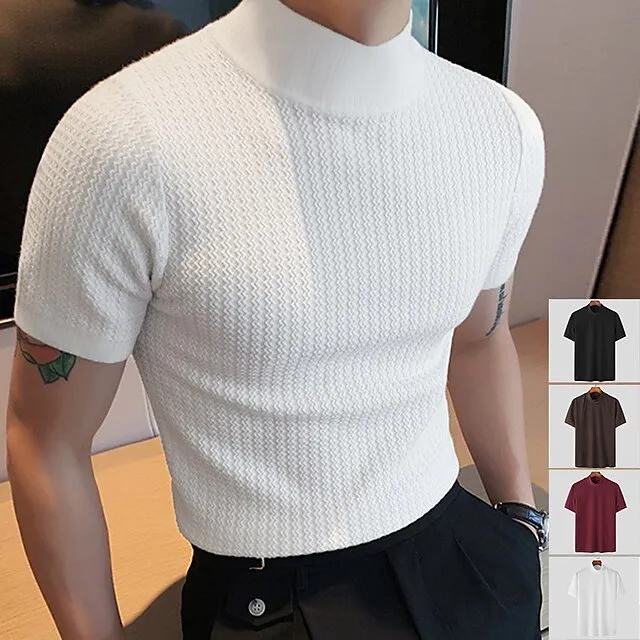 Men's T shirt Tee Knit Tee Tee Top Plain Turtleneck Street Vacation Short Sleeves Knitting Clothing Apparel Fashion Designer Basic 089c381ae0f18f8cb2f54b24e78f2682