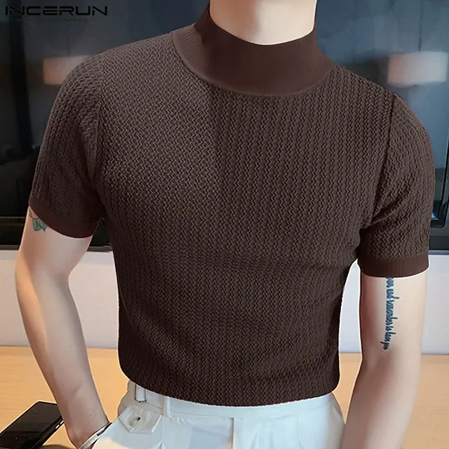 Men’s T shirt Tee Knit Tee Tee Top Plain Turtleneck Street Vacation Short Sleeves Knitting Clothing Apparel Fashion Designer Basic 2d990bc7b7402e63187a03ac22e00867