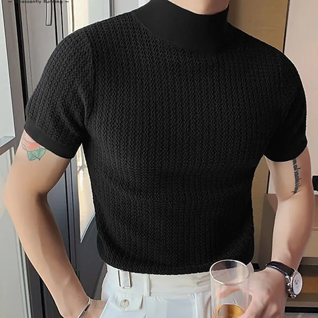 Men’s T shirt Tee Knit Tee Tee Top Plain Turtleneck Street Vacation Short Sleeves Knitting Clothing Apparel Fashion Designer Basic 3f1292e6ef54e05cf334a2134d9ffd8b